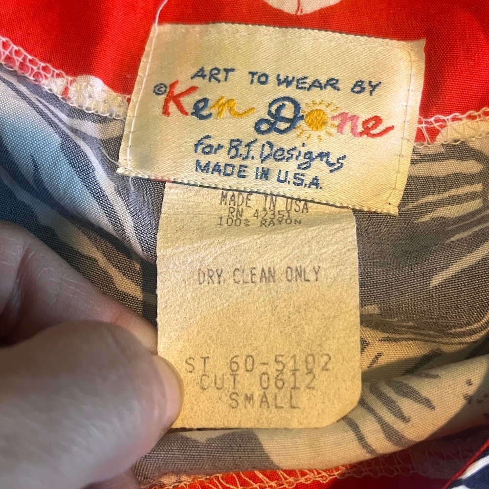 Ken Done Art To Wear Vintage 2 Piece Set Floral Chevron Rayon Pants Top Small - Picture 9 of 16